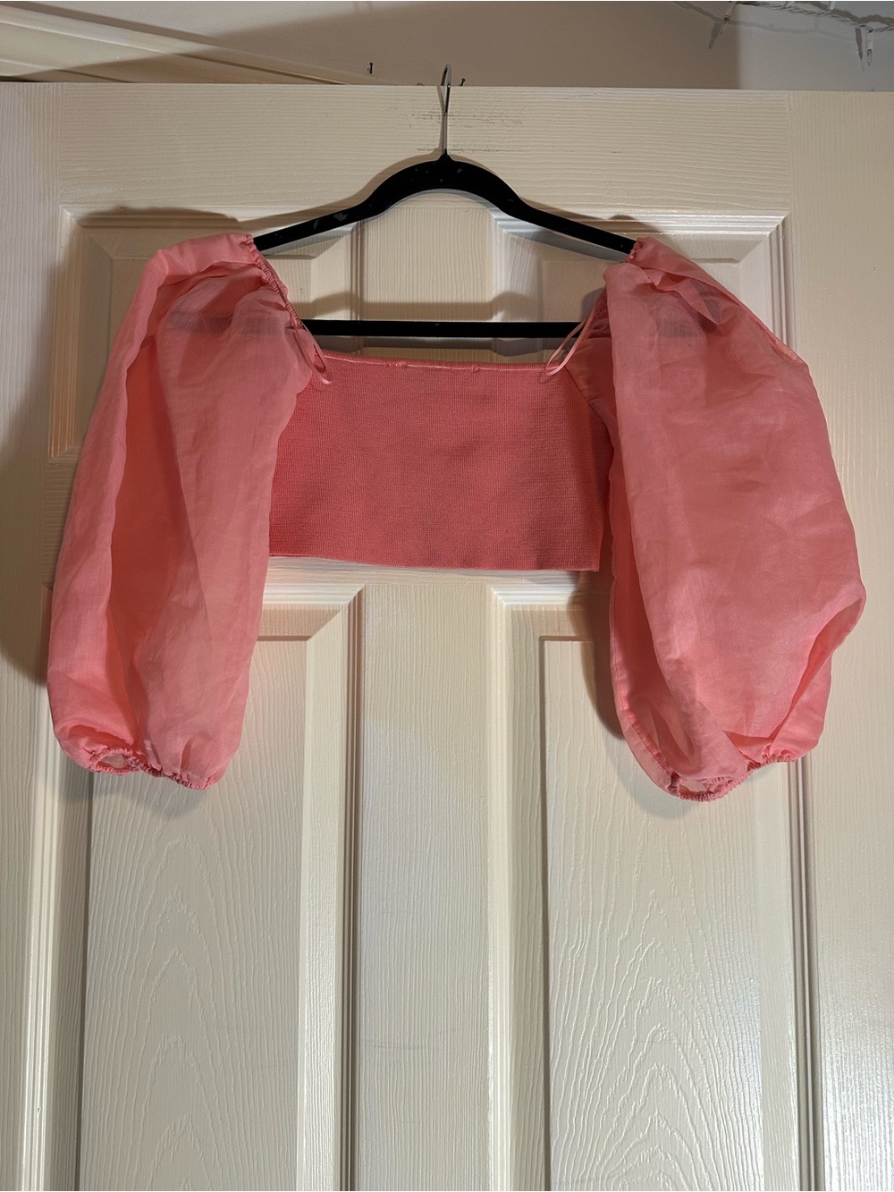 Zara Pink Puff-Sleeve Crop Top - Picture 2 of 3